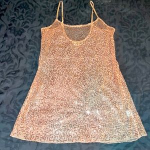 Women’s Size:Small, Pink-Sequined Sheer Tank/Top. Sexy yet Stylish.